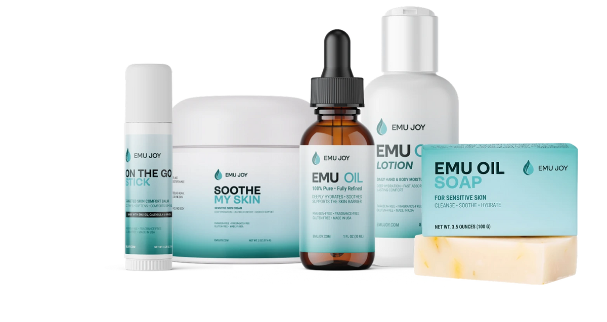 Emu Joy routine kit for dry, eczema-prone skin - five product lineup