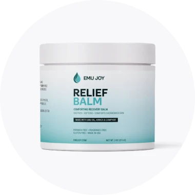 Emu Joy relief balm jar