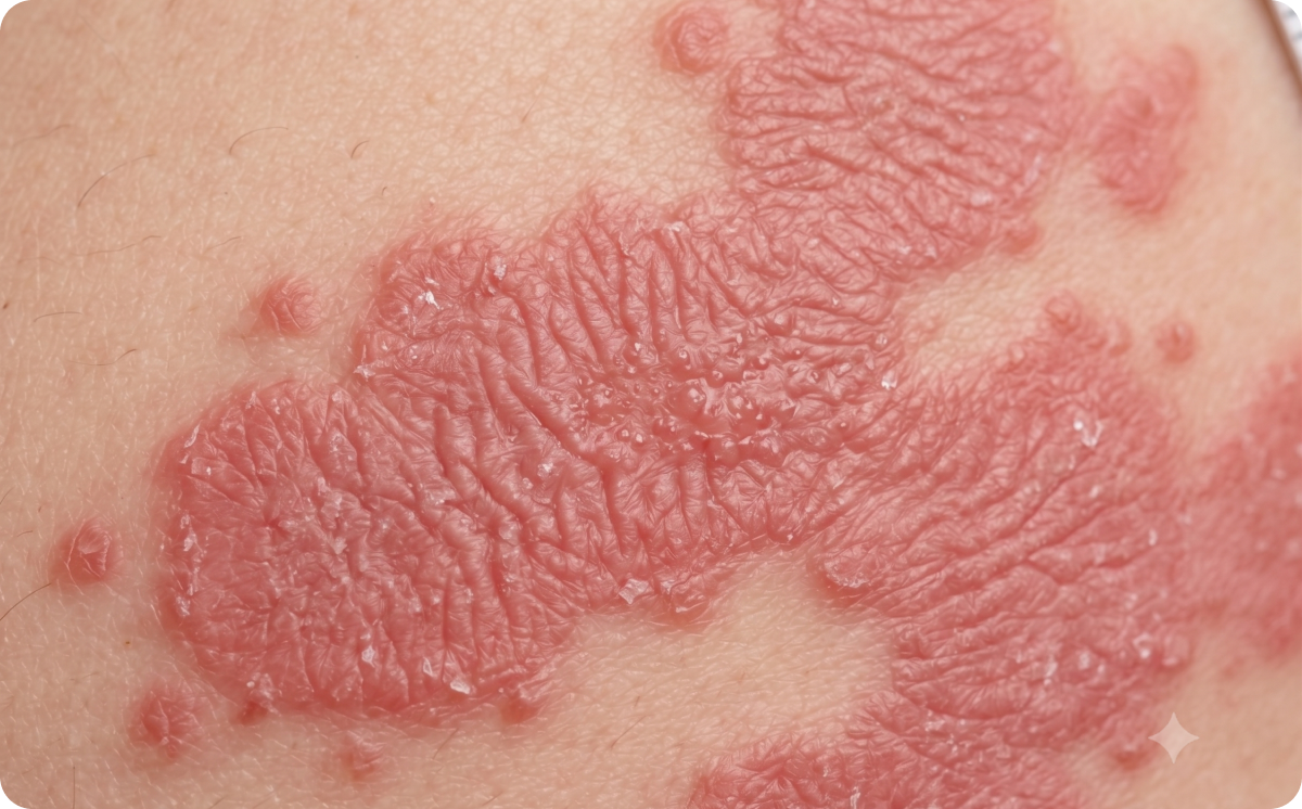 Close-up of dry, inflamed eczema-prone skin with red, scaly patches