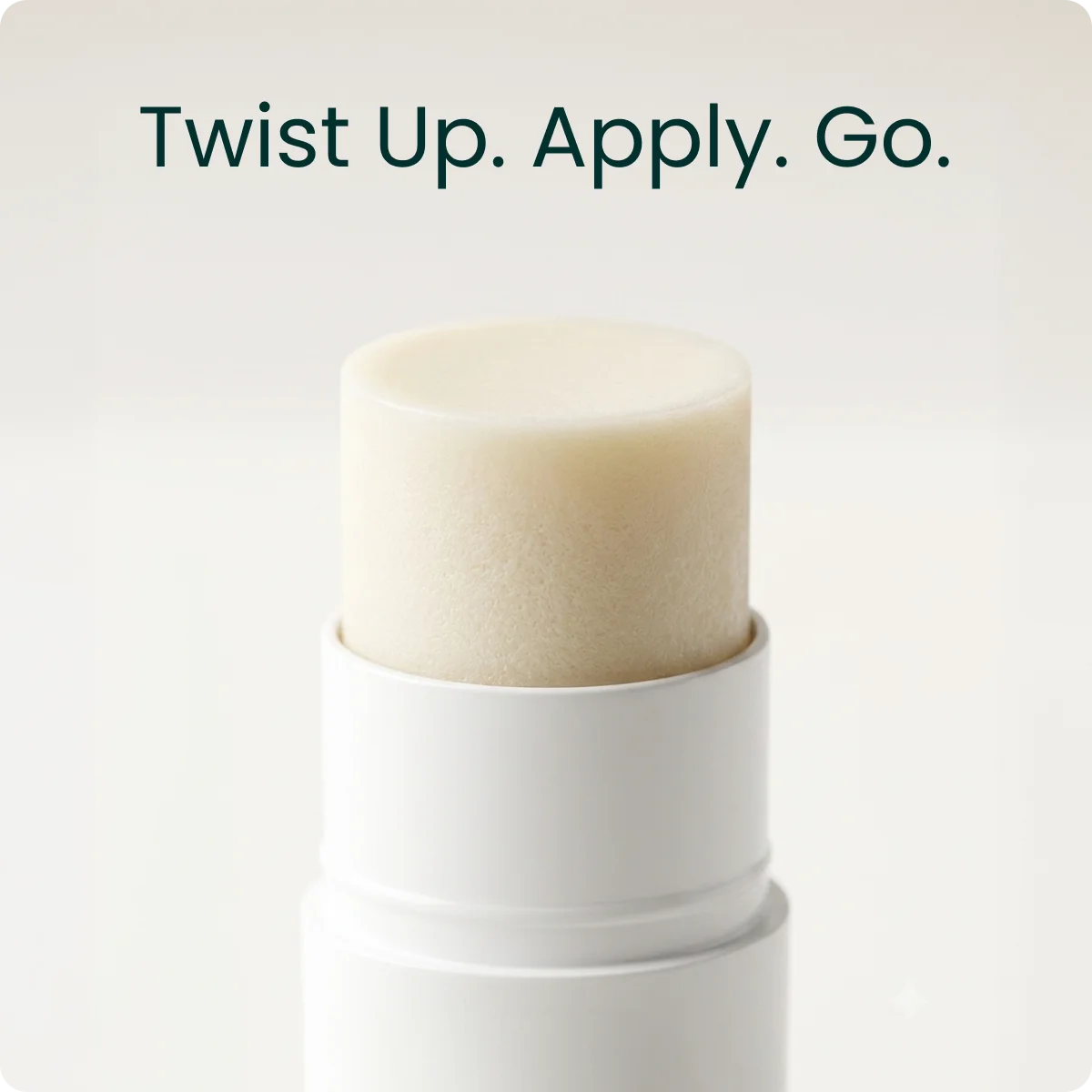 On The Go Stick. Text on the image: Twist Up. Apply. Go.