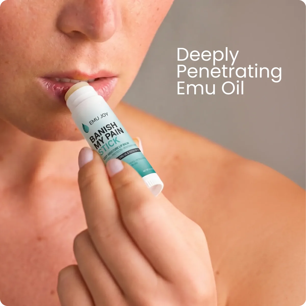 Emu oil absorbing into skin. Text on the image: Deeply Penetrating Emu Oil