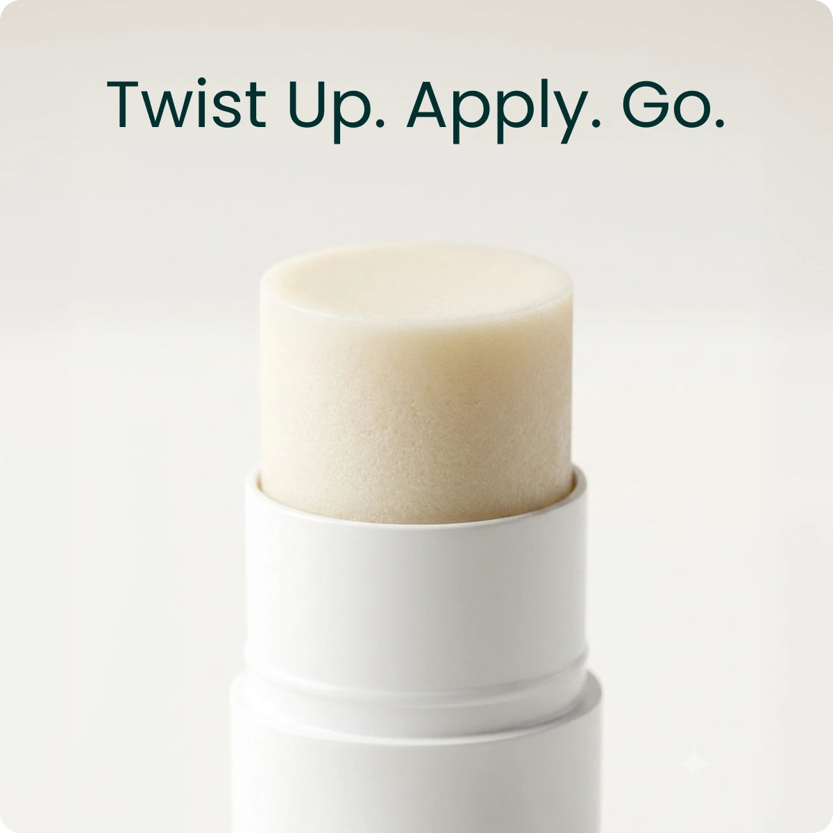 The stick twisted up, captioned "Twist Up. Apply. Go."