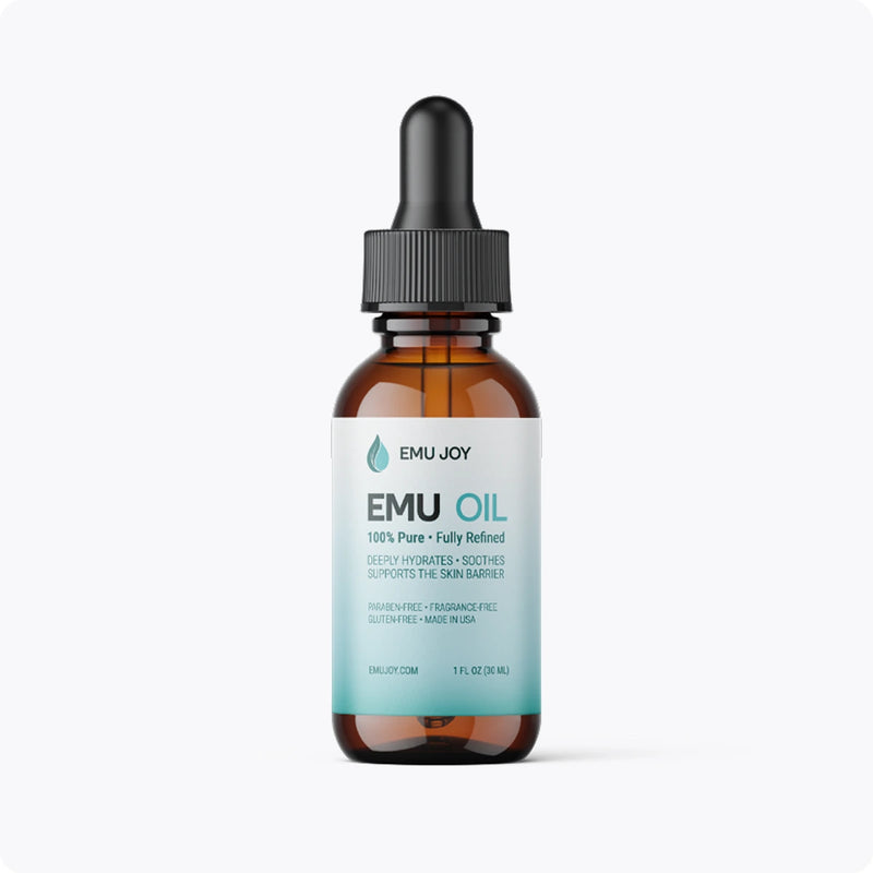 Emu Joy Pure Emu Oil dropper bottle, front view