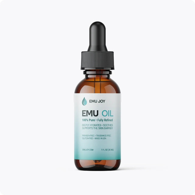 Emu Joy Pure Emu Oil dropper bottle, front view