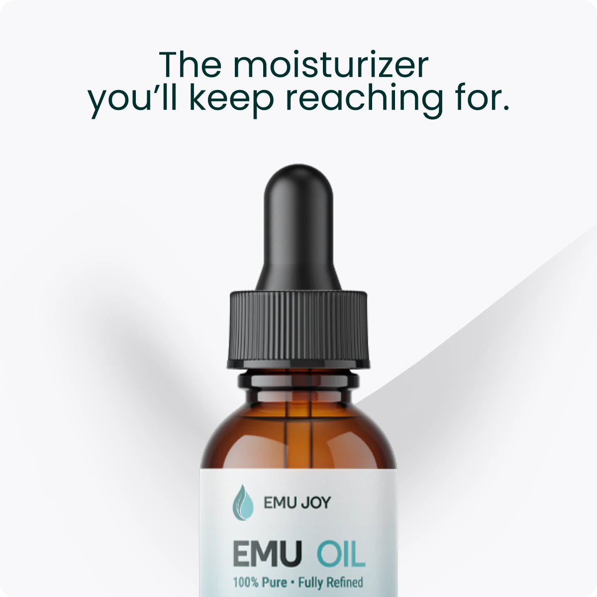 The bottle held in a hand, captioned "The moisturizer you'll keep reaching for."