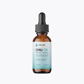 Emu Joy Pure Emu Oil dropper bottle on a soft grey tile